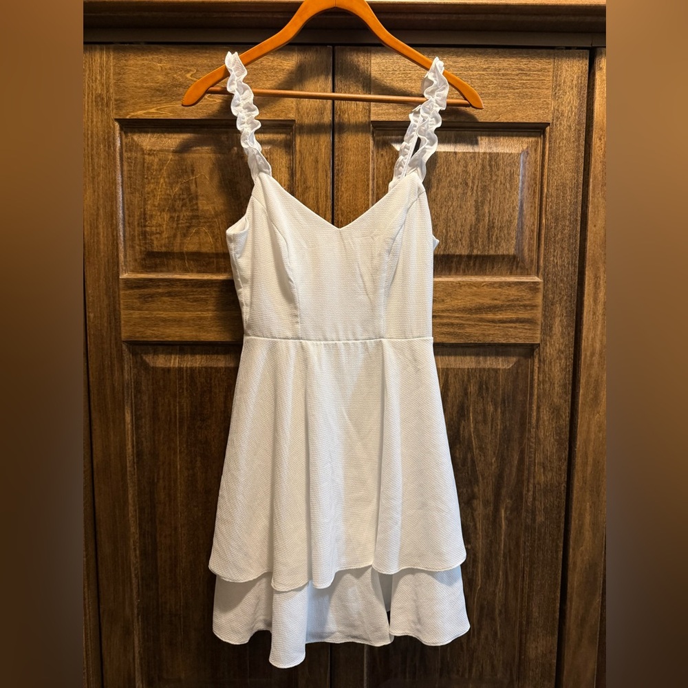 White Ruffled Strap Dress